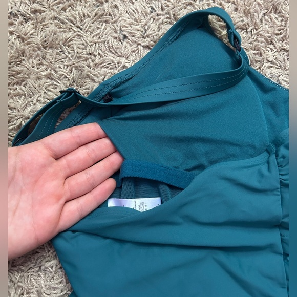 DKNY teal one piece bathing suit w/ built in bra M - Picture 7 of 9